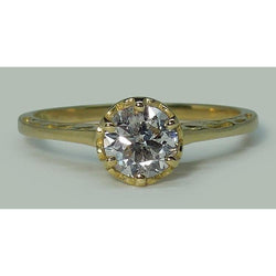 1 Carat Real Round Diamond Crown Style Solitaire Engagement Ring