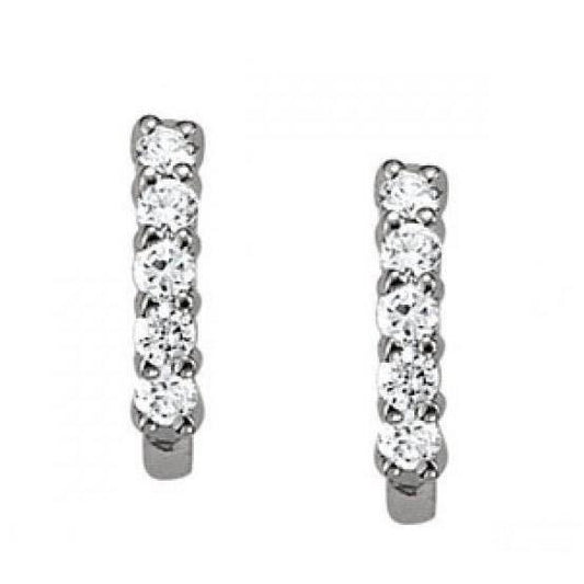 1 Carat Real Round Diamond J-Hoop Earrings 14K White Gold - Hoop Earrings-harrychadent.ca