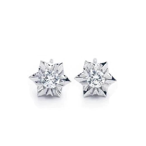 1 Carat Round Brilliant Cut Real Diamond Stud Earrings 14K White Gold