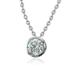 1 Carat Round Cut Genuine Natural Earth Mined Diamond Bezel Set Pendant With Chain White Gold 14K