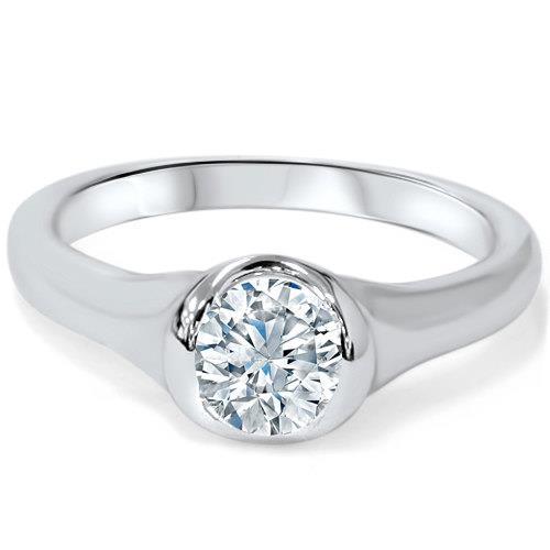 1 Carat Round Cut Natural Solitaire Diamond Wedding Ring 14K White Gold