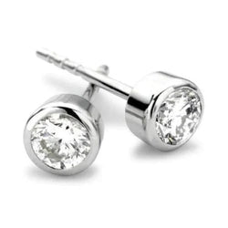 1 Carat Round Cut Real Natural Earth Mined Diamond Stud Earring 14K White Gold Bezel Set