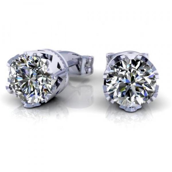 1 Carat Round Cut Real Diamond Stud Earring 14K White Gold