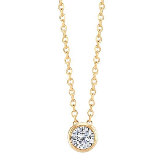 1 Carat Round Genuine Diamond Solitaire Bezel Set Slide Pendant Yellow Gold