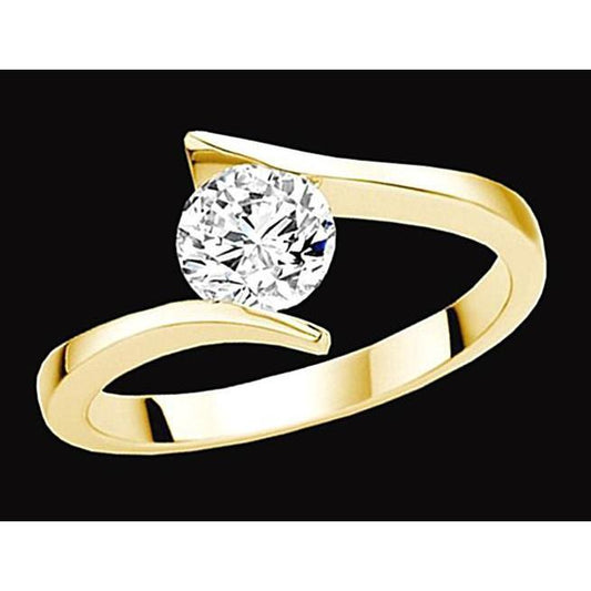 1 Carat Round Genuine Diamond Solitaire Tension Style Yellow Gold Ring