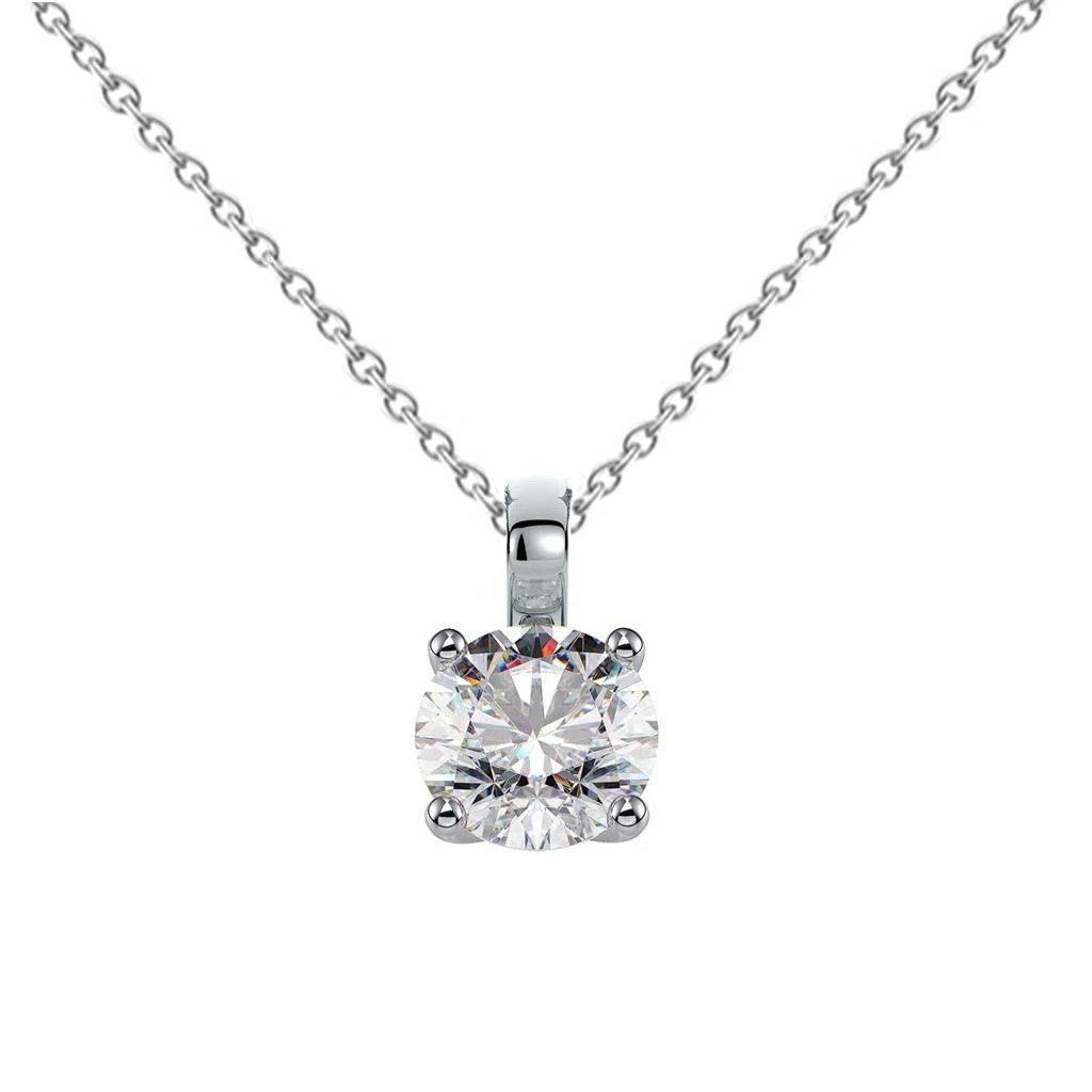 1 Carat Round Natural Diamond Necklace Pendant White Gold 14K