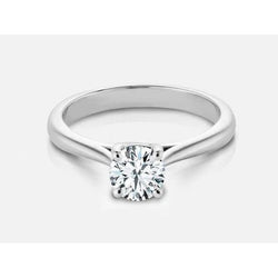 1 Carat Round Natural Diamond Solitaire Wedding Ring 14K White Gold