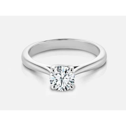 1 Carat Round Natural Diamond Solitaire Wedding Ring 14K White Gold