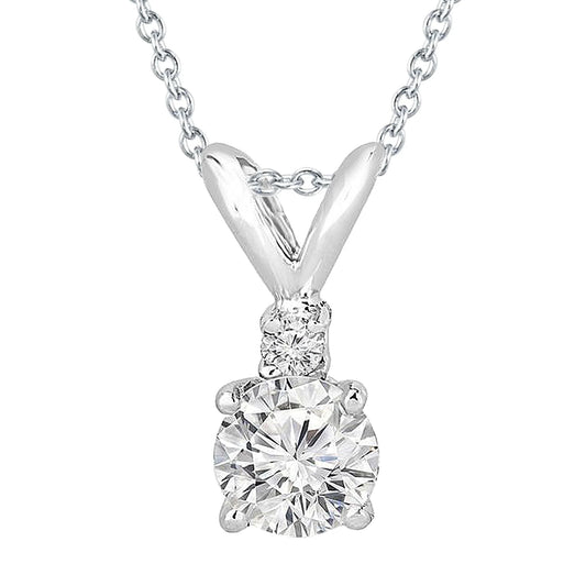 1 Carat Round Prong Set Genuine Diamond Pendant Necklace White Gold 14K