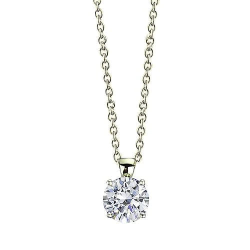 1 Carat Round Real Diamond Pendant Four Prong Setting Yellow Gold Jewelry