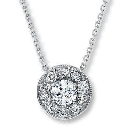 1 Carat Round Real Diamond Pendant Necklace 14K White Gold