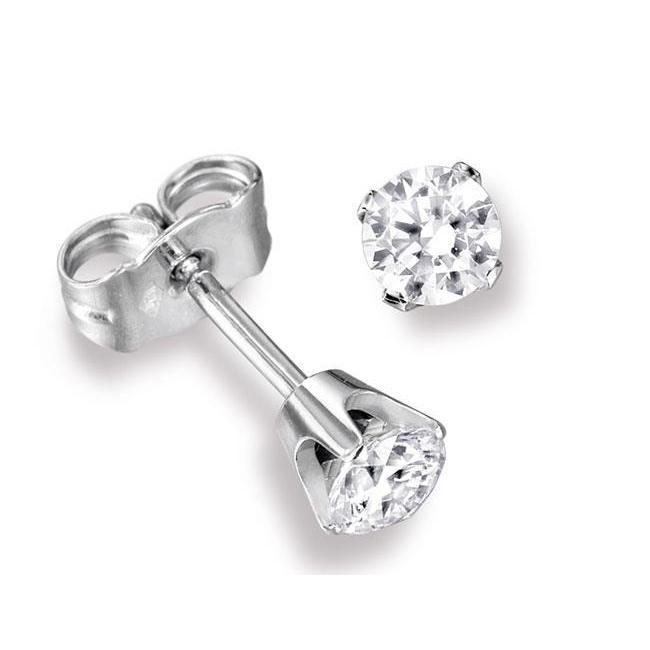 1 Carat Round Real Diamond Stud Earring Crown Setting 14K White Gold