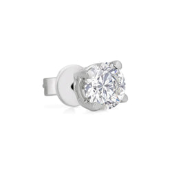 1 Carat Single Round Genuine Diamond Men's Stud Earring 14K White Gold