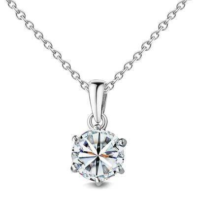 1 Carat Six Prong Setting Round Real Diamond Necklace Pendant