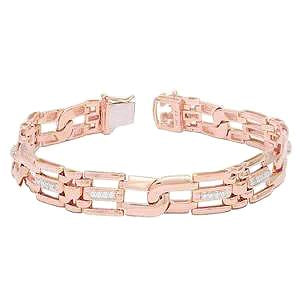 1 Carat Small Real Diamonds Link Men's Bracelet 14K Rose Gold