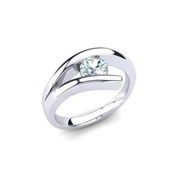 1 Carat Solitaire Half Bezel Set Real Round Cut Diamond Engagement Ring