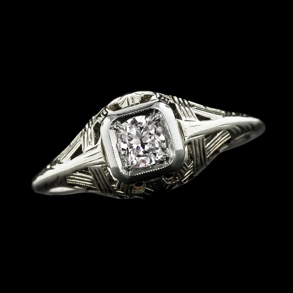 1 Carat Solitaire Old Cut Round Real Diamond Ring Antique Style