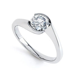 1 Carat Solitaire Round Genuine Diamond Engagement Ring White Gold 14K