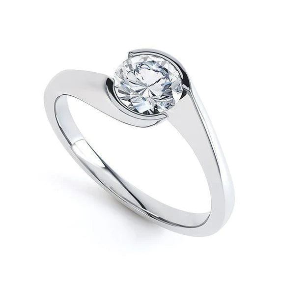 1 Carat Solitaire Round Genuine Diamond Engagement Ring White Gold 14K