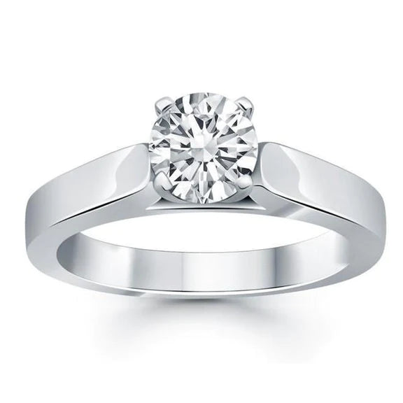 1 Carat Solitaire Round Genuine Diamond Ring White Gold 14K