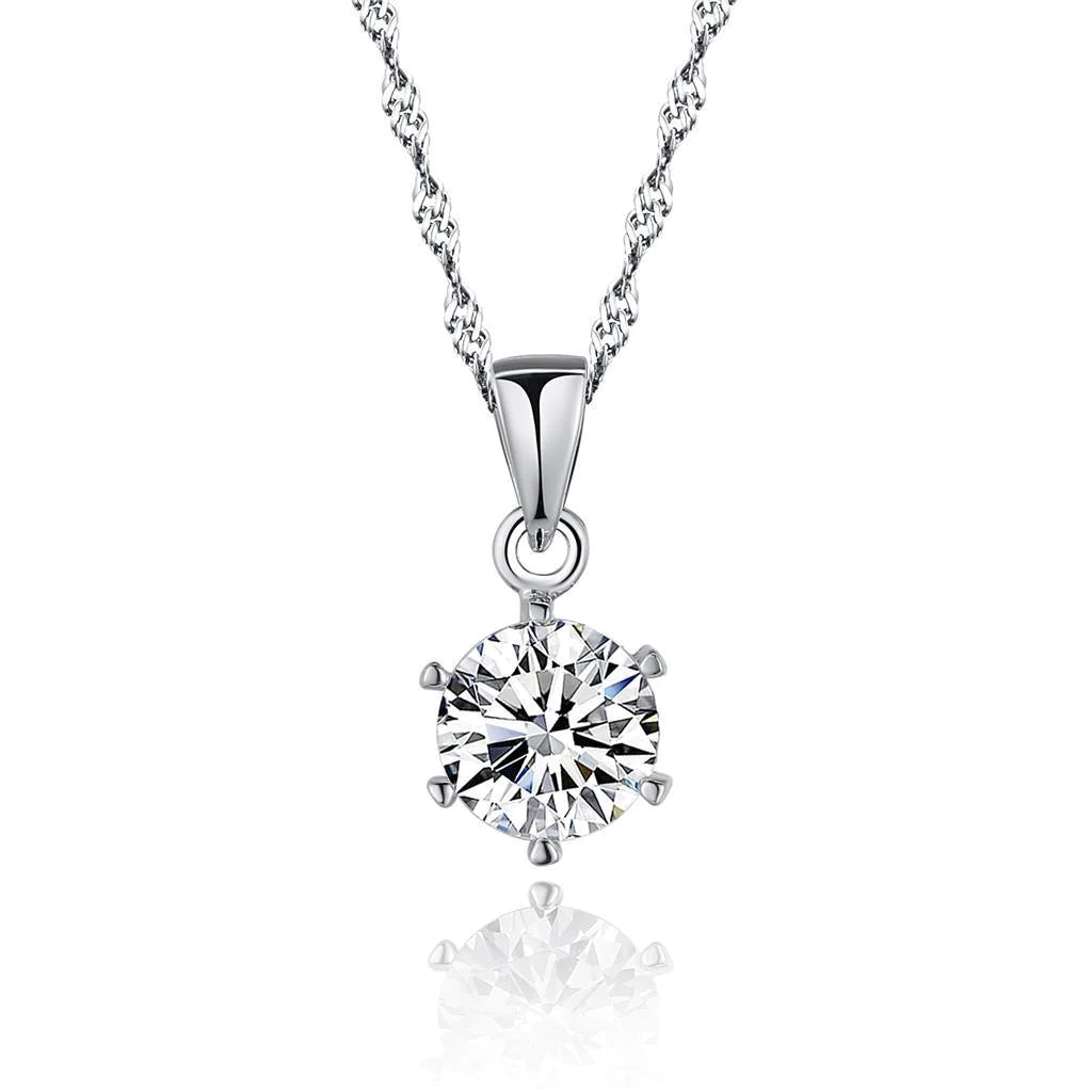 1 Carat Solitaire Round Real Diamond Necklace Pendant White Gold 14K