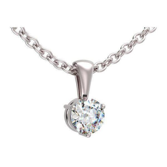 1 Carat Three Prong Set Round Natural Diamond Pendant White Gold 14K