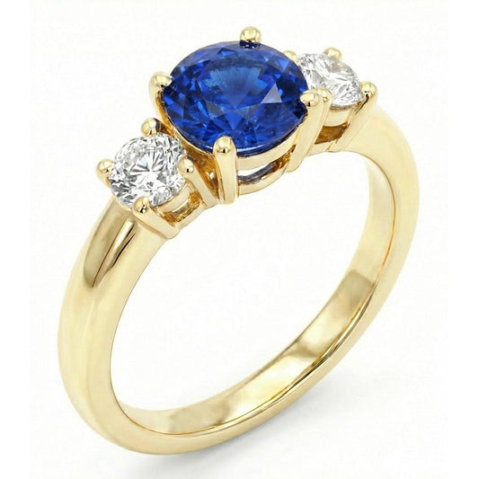 1 Carat Three Stone Natural Earth Mined Diamond ( Not Lab Grown )  Engagement Ring 14K Yellow Gold