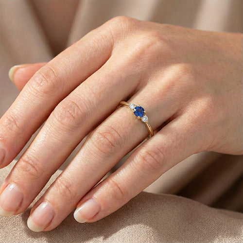 1 Carat Three Stone Natural Earth Mined Diamond ( Not Lab Grown )  Engagement Ring 14K Yellow Gold