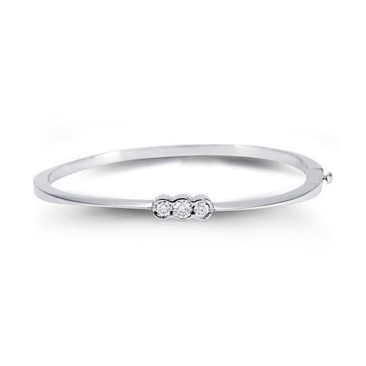 1 Carat Triple Round Genuine Diamond Bangle 14K White Gold