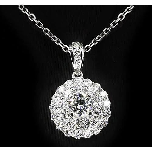 1 Carat White Gold 14K Round Cut Real Diamond Ladies Pendant