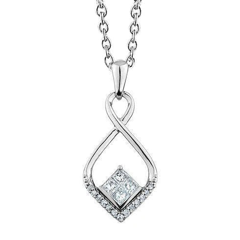 1 Ct Princess And Round Real Diamond Love Pendant 14K White Gold