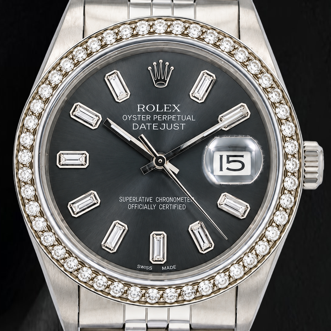 Rolex Datejust 16014 36mm Gray Diamond Dial Stainless Steel Watch