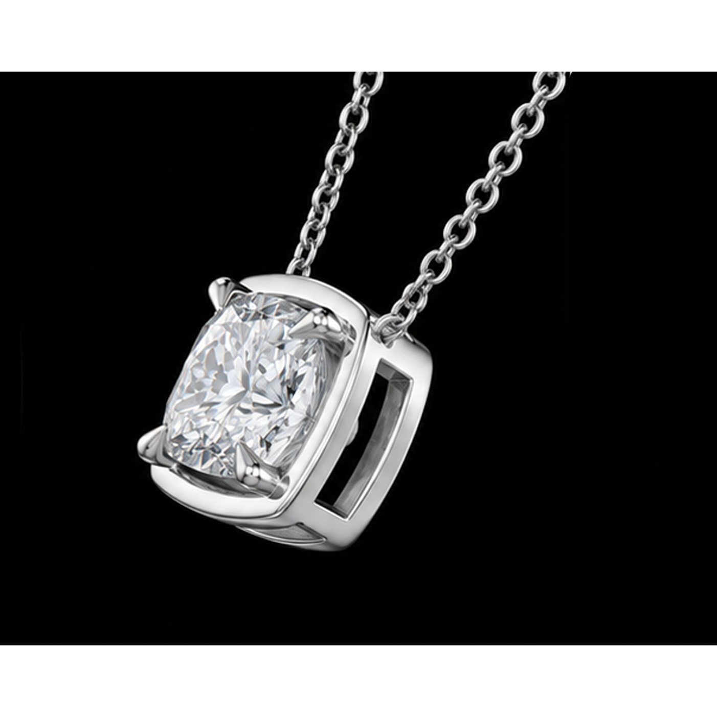 1 Carat Cushion Cut Lab Grown Diamond Pendant White Gold 14K