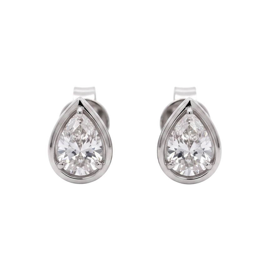 1 Carat Pear Cut Lab Grown Diamonds White Gold Earring