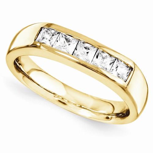 1 Carat Princess Lab Grown Diamonds Anniversary Ring Yellow Gold 14K