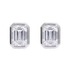 1 Carat Prong Set Emerald Cut Lab Grown Diamonds Stud Earring White Gold 14K
