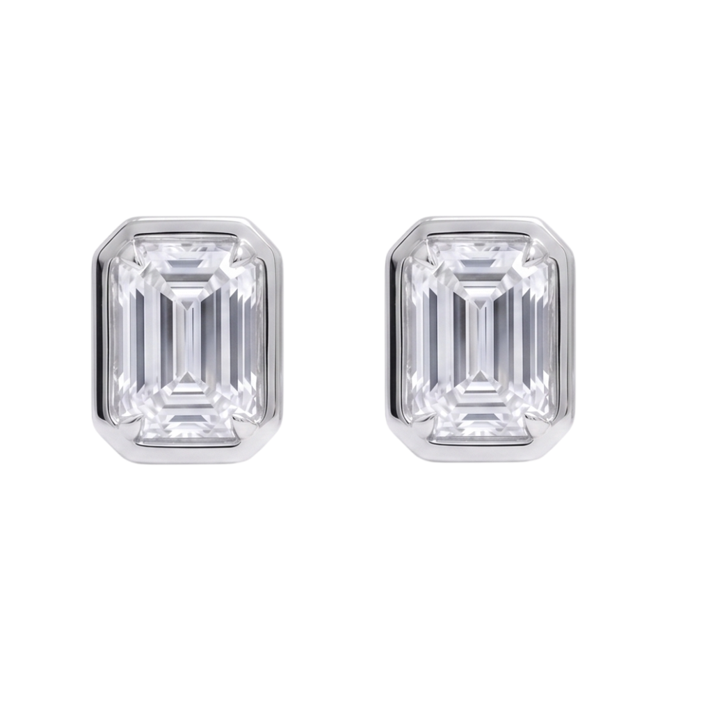 1 Carat Prong Set Emerald Cut Lab Grown Diamonds Stud Earring White Gold 14K