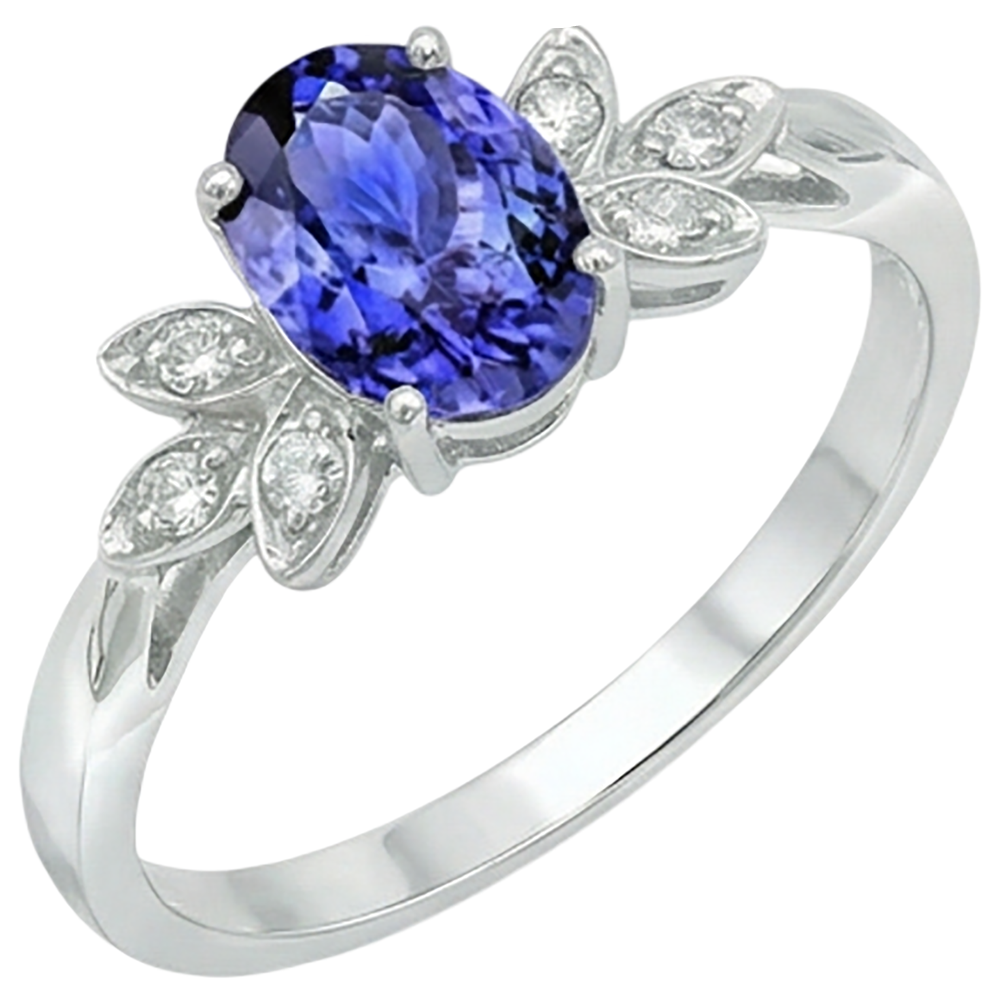 2.05 Carats Tanzanite And Natural Earth Mined Diamond ( Not Lab Grown )  Ring White Gold 14K