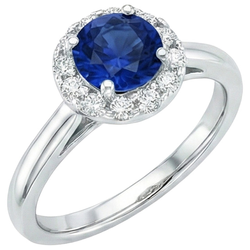 2.10 Carat Round Ceylon Blue Sapphire And Natural Earth Mined Diamond ( Not Lab Grown )  Ring White Gold 14K