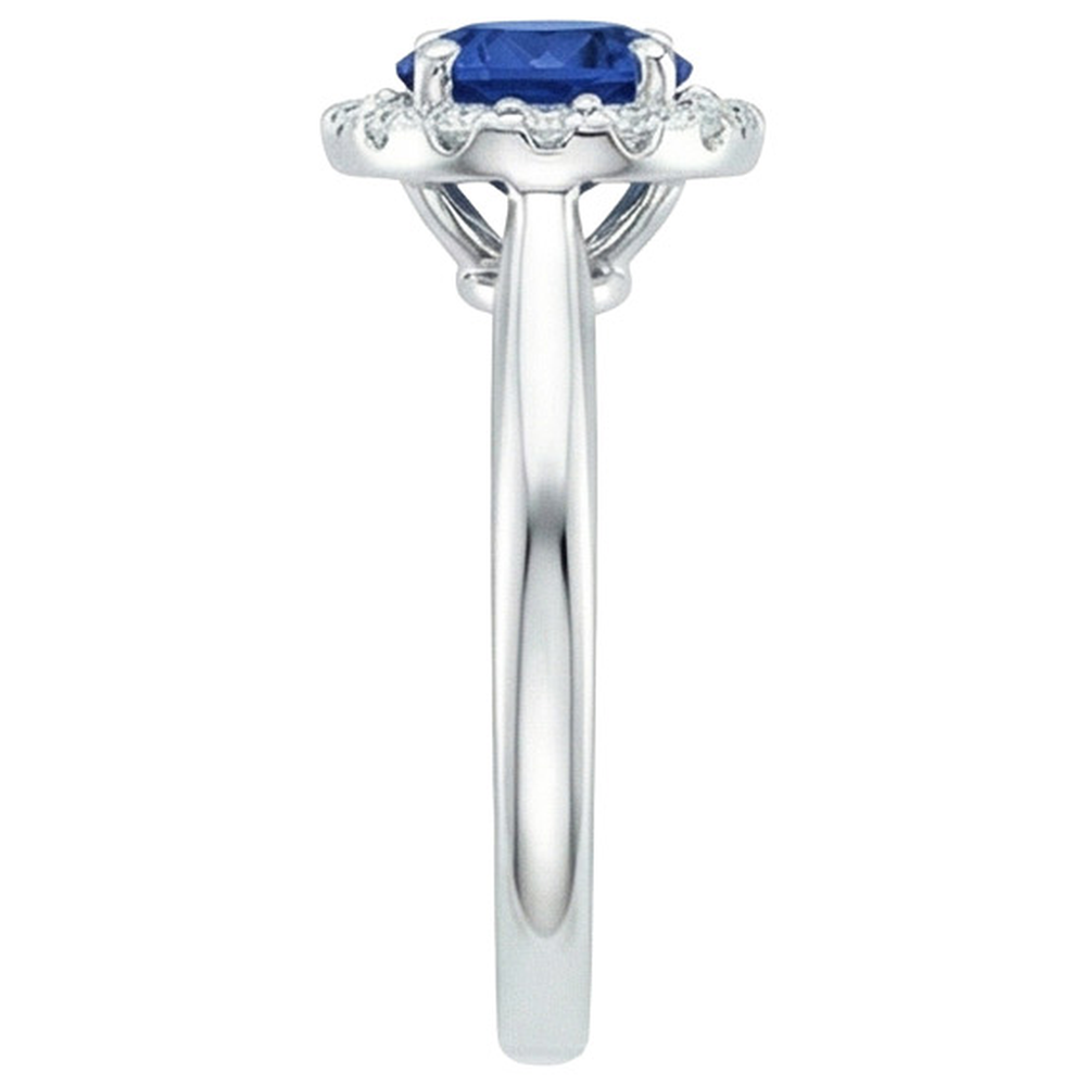 2.10 Carat Round Ceylon Blue Sapphire And Natural Earth Mined Diamond ( Not Lab Grown )  Ring White Gold 14K