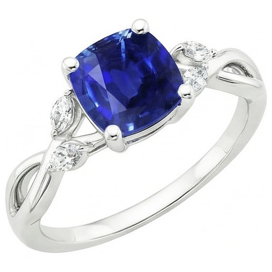 natural cushion sapphire 2.10ct ring front view