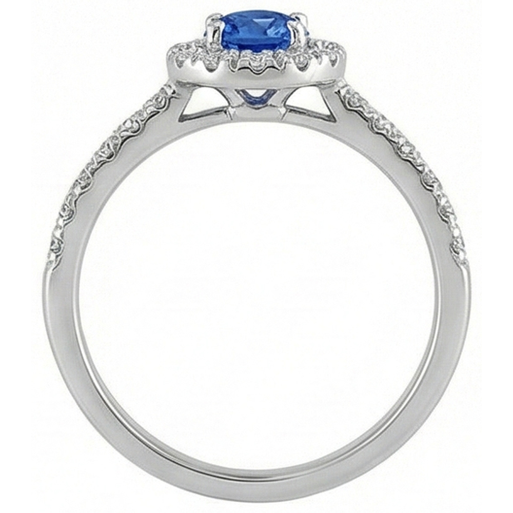 2.10 Carats Sri Lanka Sapphire And Natural Earth Mined Diamond ( Not Lab Grown )  Ring White Gold 14K