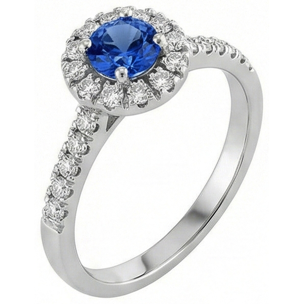 2.10 Carats Sri Lanka Sapphire And Natural Earth Mined Diamond ( Not Lab Grown )  Ring White Gold 14K