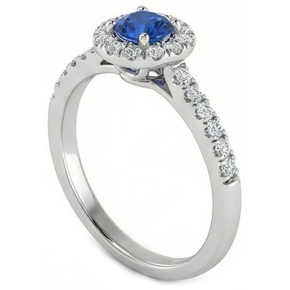 2.10 Carats Sri Lanka Sapphire And Natural Earth Mined Diamond ( Not Lab Grown )  Ring White Gold 14K