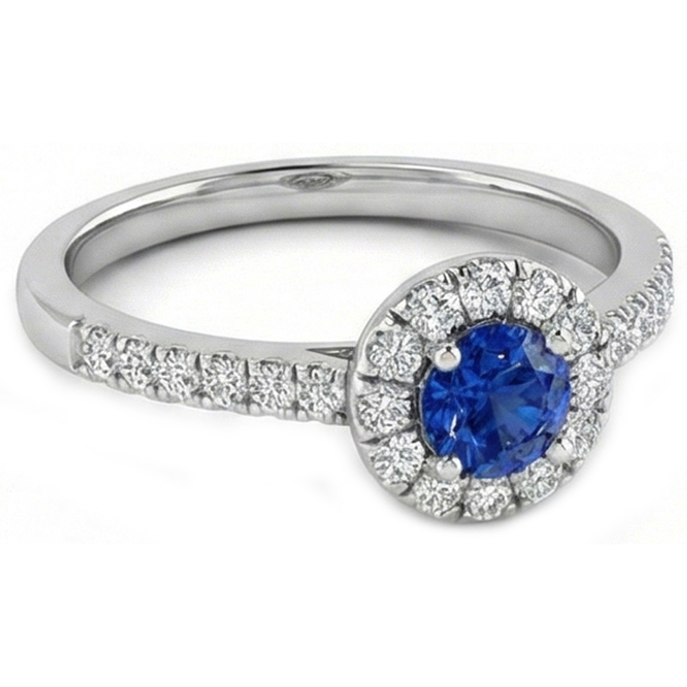 2.10 Carats Sri Lanka Sapphire And Natural Earth Mined Diamond ( Not Lab Grown )  Ring White Gold 14K