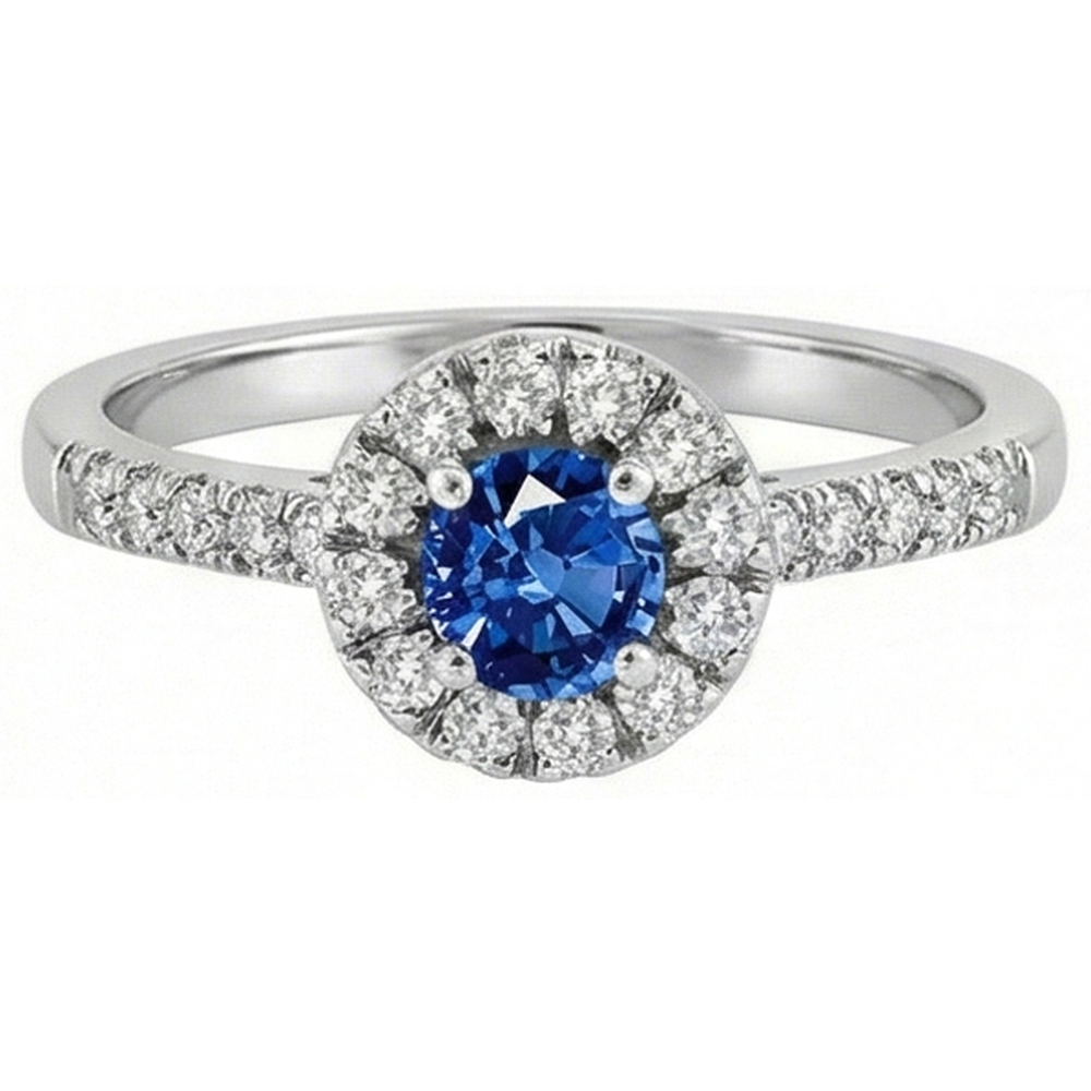 2.10 Carats Sri Lanka Sapphire And Natural Earth Mined Diamond ( Not Lab Grown )  Ring White Gold 14K