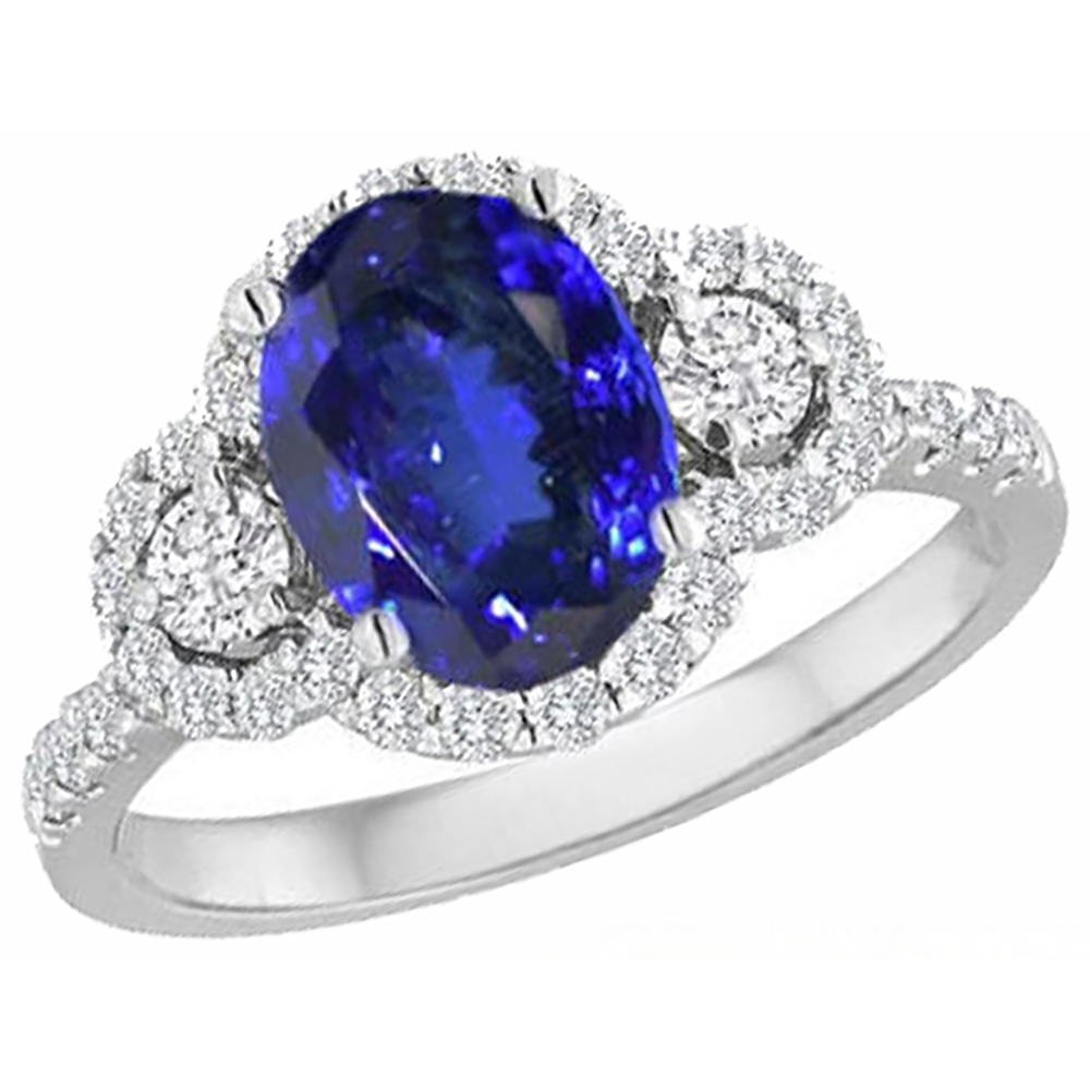 natural round tanzanite 2.10ct ring close up detail