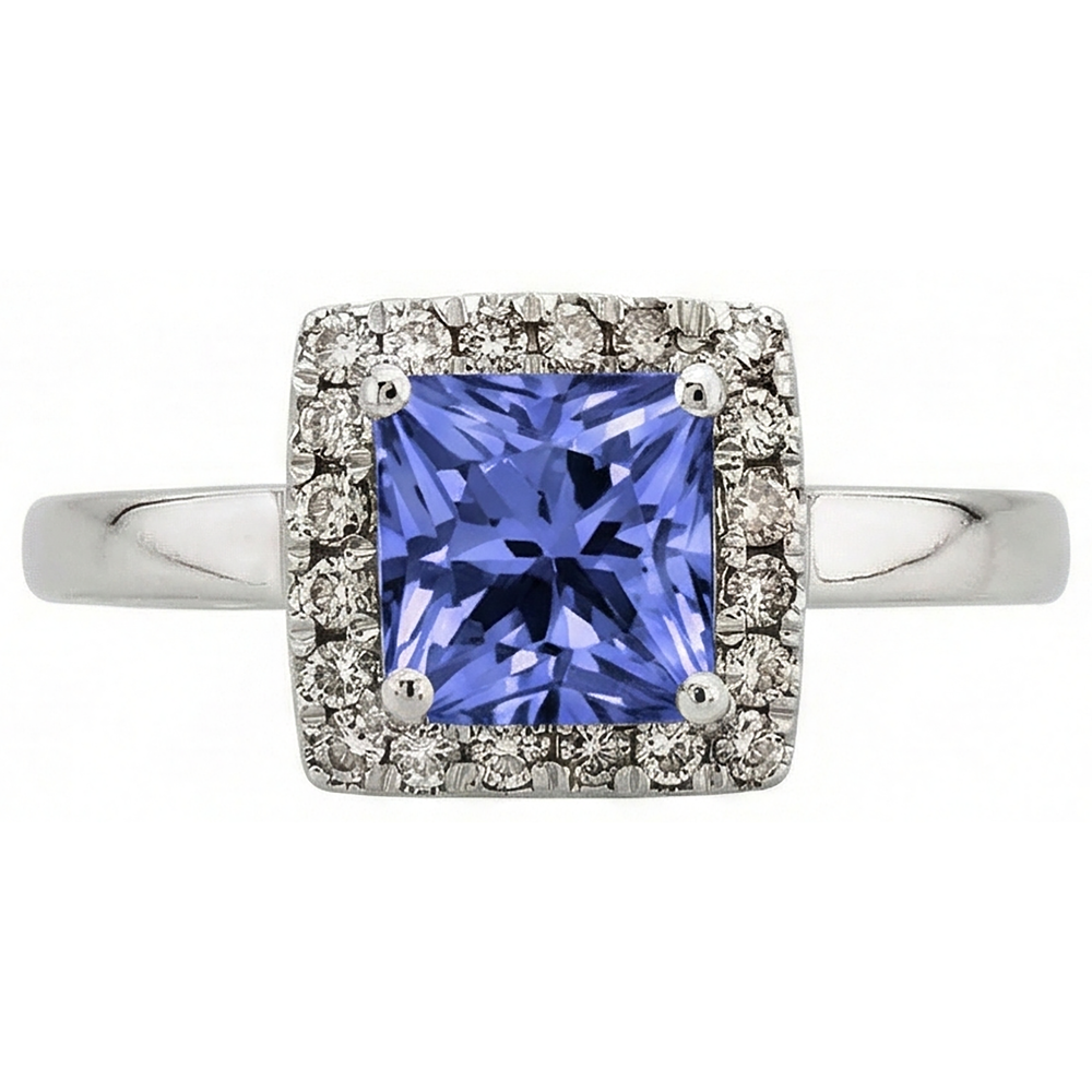 2.15 Carats Prong Set Tanzanite & Natural Earth Mined Diamond ( Not Lab Grown ) Wedding Ring White Gold 14K