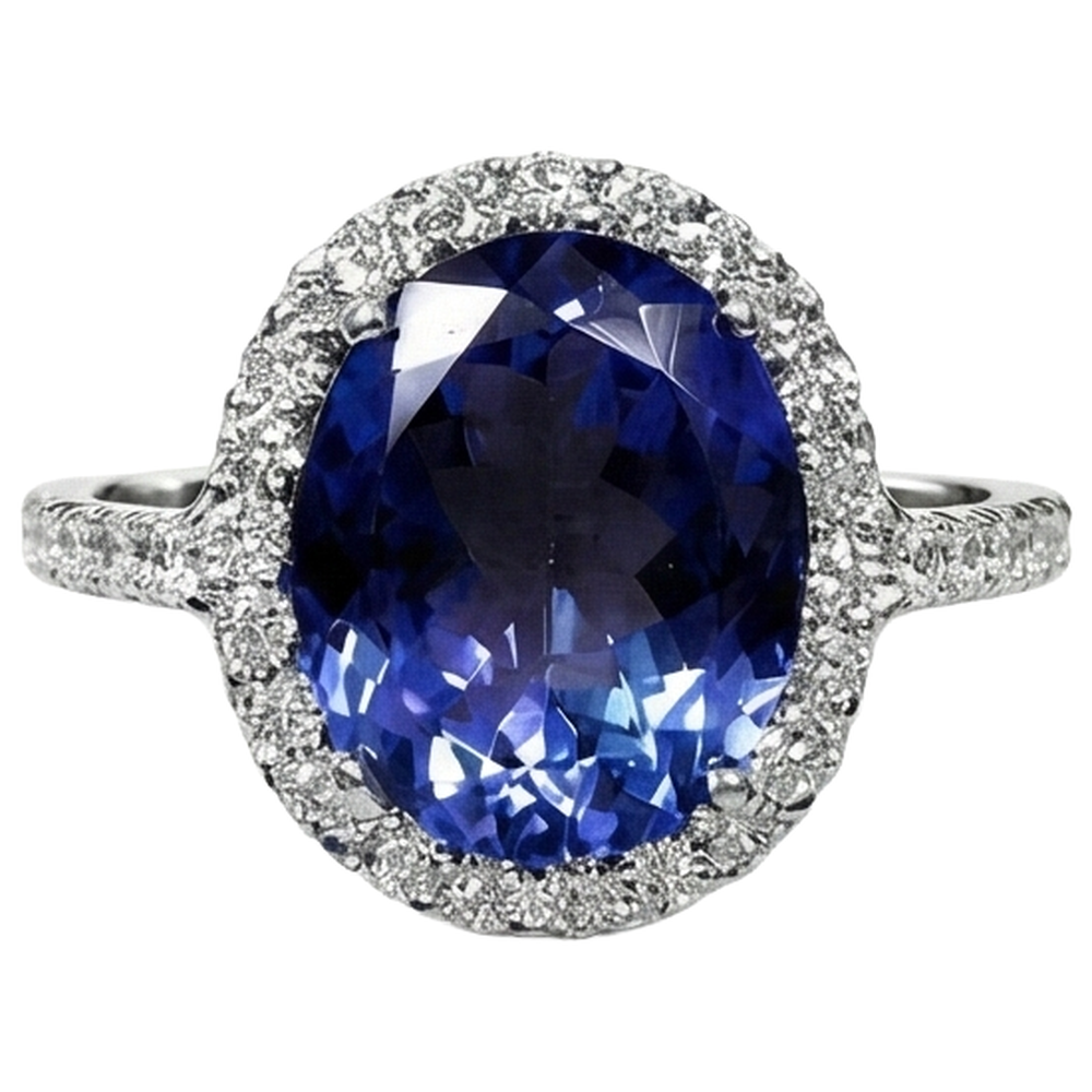 2.15 Ct Oval Cut Blue Tanzanite With Natural Earth Mined Diamond Ring Gold Fine Jewelry