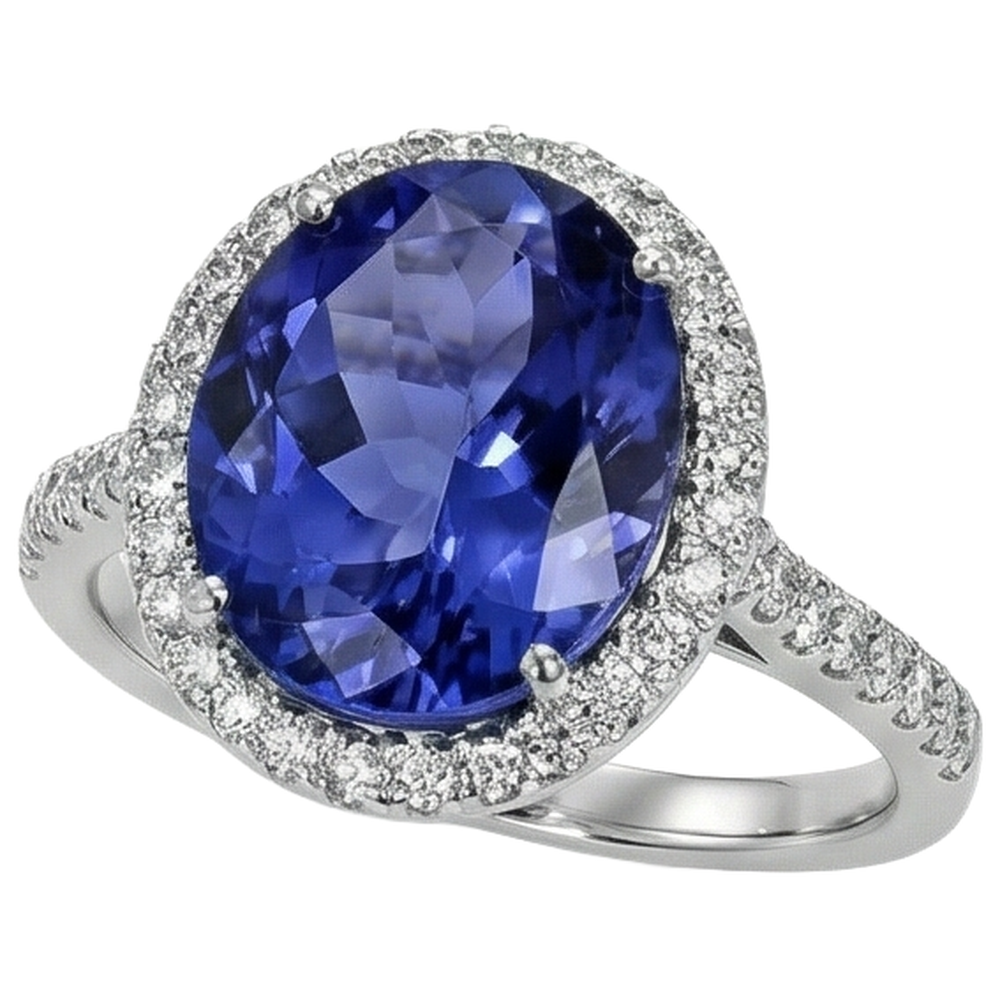 2.15 Ct Oval Cut Blue Tanzanite With Natural Earth Mined Diamond Ring Gold Fine Jewelry